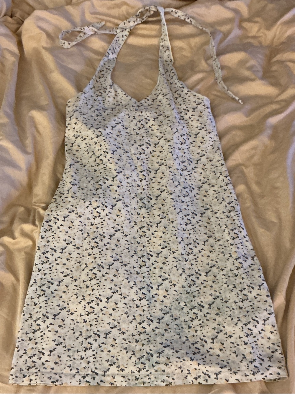 Hollister White Halter Mini Dress with Blue Floral Print